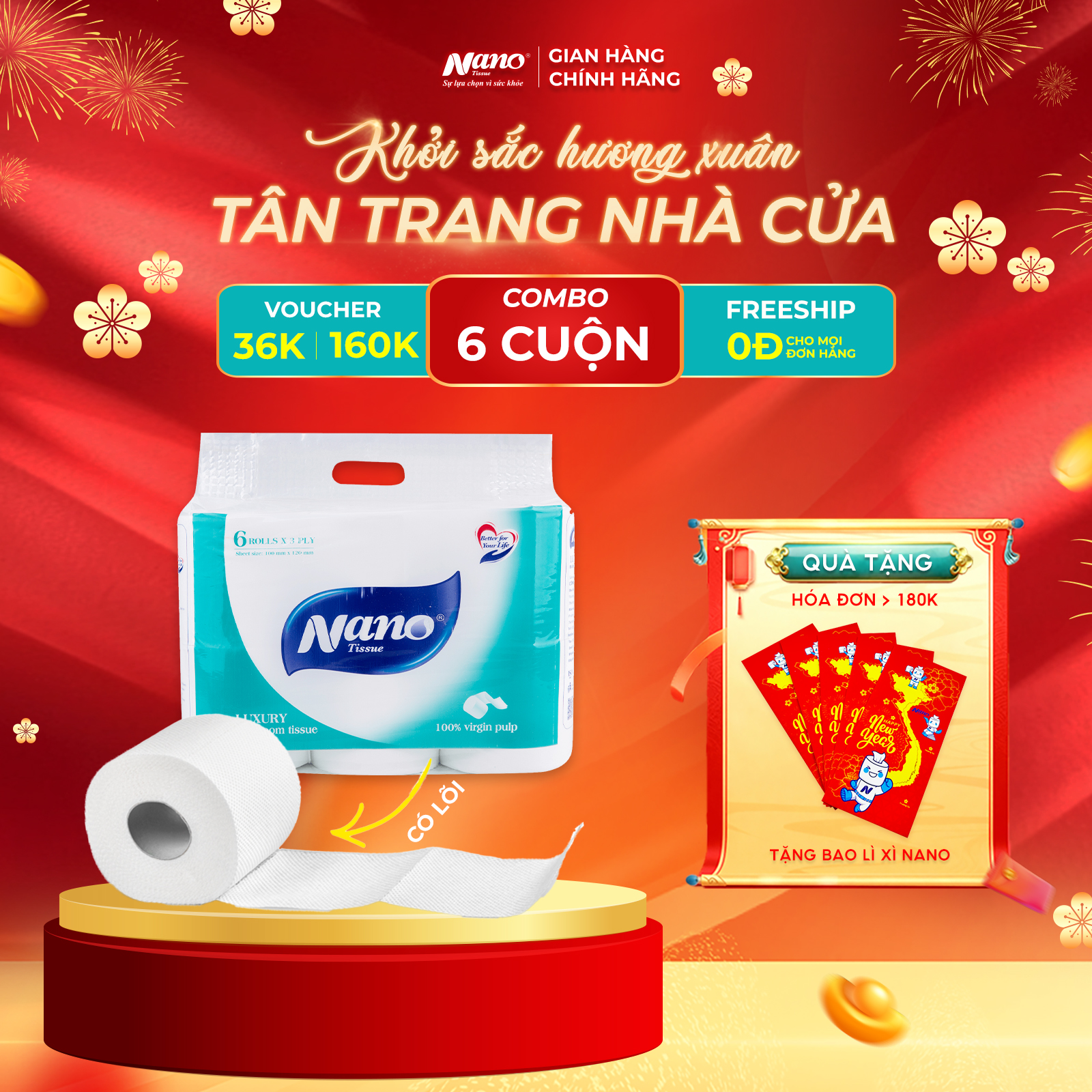 Giấy vệ sinh Luxury có lõi 6 cuộn